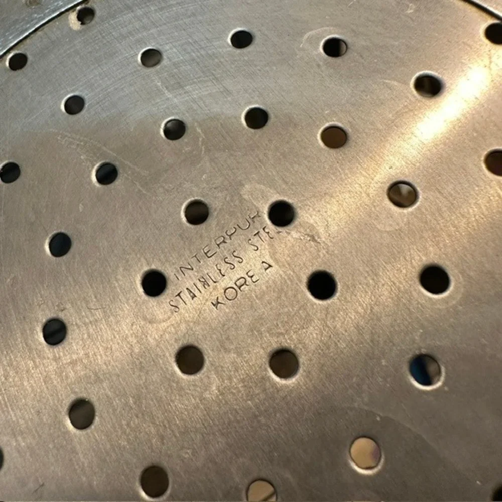 Interpur Vintage 80s Stainless Steel Footed Colander Strainer Korea 11in